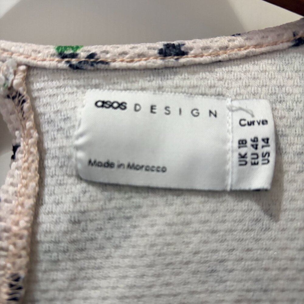 ASOS Design Floral Dress Size 14 3/4 Sleeves Textured Crepe - Picture 8 of 10